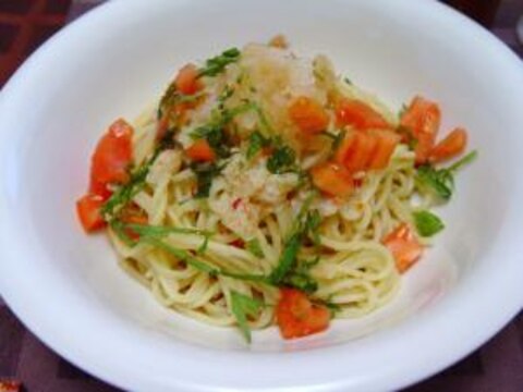 イタドレポン酢で食べる カニとトマトのおろしパスタ